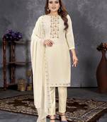 Cream Georgette Embroidered Unstitched Dress Material