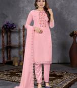 Peach Georgette Embroidered Unstitched Dress Material