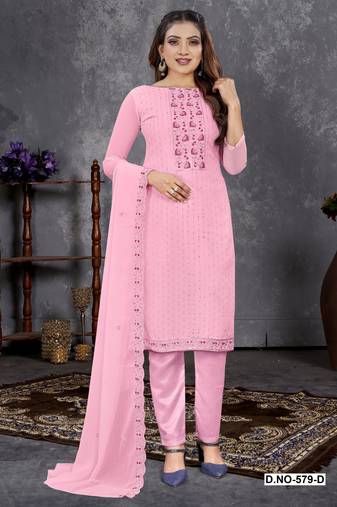 Pink Georgette Embroidered Unstitched Dress Material