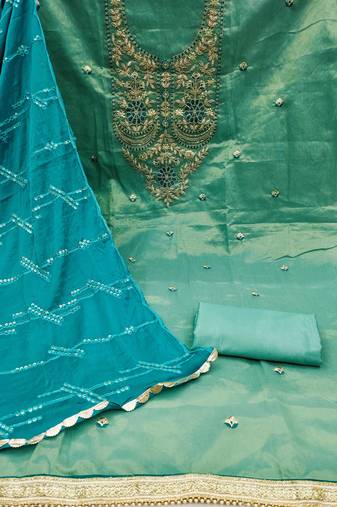Turquoise Simar Hand Work Unstitched Dress Material