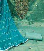 Turquoise Simar Hand Work Unstitched Dress Material