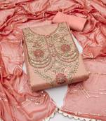 Peach Simar Hand Work Unstitched Dress Material