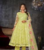 Yellow  Embroidered Work Net Semi Stitched Pant Party Wear Salwar Suit