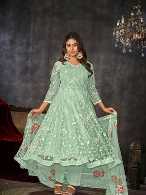 Pista Embroidered Work Net Semi Stitched Pant Party Wear Salwar Suit 1