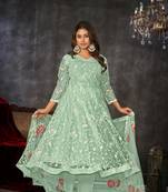 Pista Embroidered Work Net Semi Stitched Pant Party Wear Salwar Suit