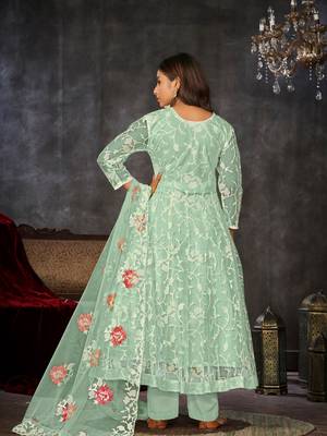 Pista Embroidered Work Net Semi Stitched Pant Party Wear Salwar Suit 2