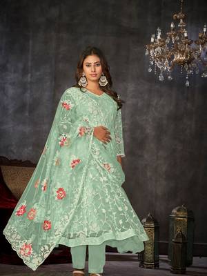Pista Embroidered Work Net Semi Stitched Pant Party Wear Salwar Suit 3