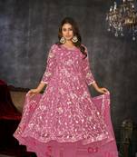 Pink Embroidered Work Net Semi Stitched Pant Party Wear Salwar Suit