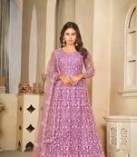 Purple Embroidered Work Net Semi Stitched Pant Party Wear Salwar Suit