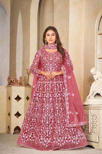 Gajri Embroidered Work Net Semi Stitched Pant Party Wear Salwar Suit