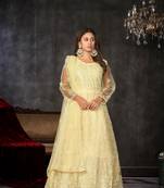 Yellow  Embroidered Work Net Semi Stitched Pant Party Wear Salwar Suit