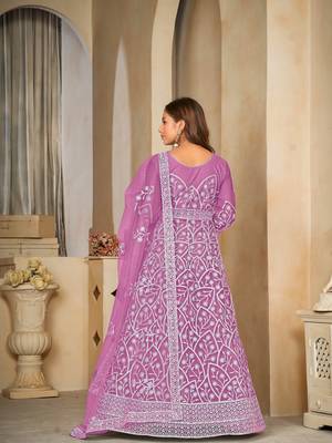Purple Embroidered Work Net Semi Stitched Pant Party Wear Salwar Suit 2