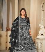 Black Embroidered Work Net Semi Stitched Pant Party Wear Salwar Suit
