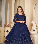 Blue Embroidered Work Georgette Semi Stitched Pant Party Wear Salwar Suit