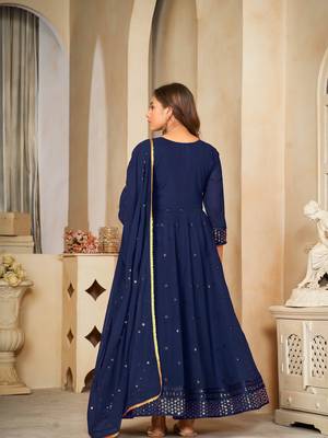 Blue Embroidered Work Georgette Semi Stitched Pant Party Wear Salwar Suit 2