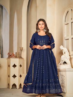 Blue Embroidered Work Georgette Semi Stitched Pant Party Wear Salwar Suit 3
