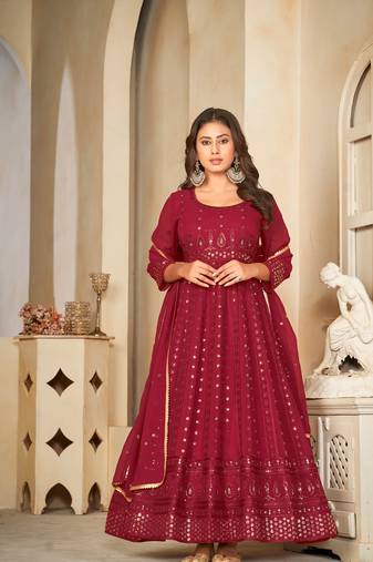 Maroon Embroidered Work Georgette Semi Stitched Pant Party Wear Salwar Suit