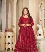 Maroon Embroidered Work Georgette Semi Stitched Pant Party Wear Salwar Suit
