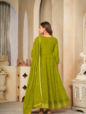 Mahendi Embroidered Work Georgette Semi Stitched Pant Party Wear Salwar Suit 2