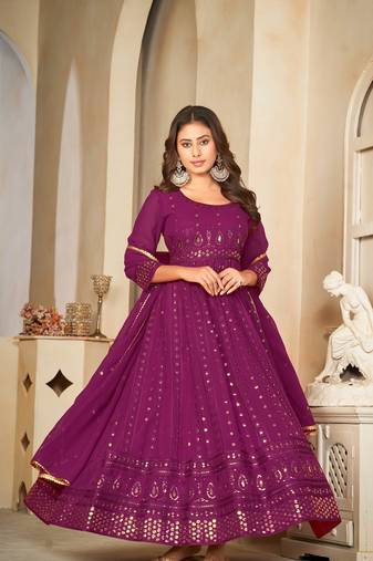 Purple Embroidered Work Georgette Semi Stitched Pant Party Wear Salwar Suit