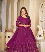 Purple Embroidered Work Georgette Semi Stitched Pant Party Wear Salwar Suit