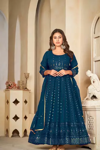 Rama Embroidered Work Georgette Semi Stitched Pant Party Wear Salwar Suit