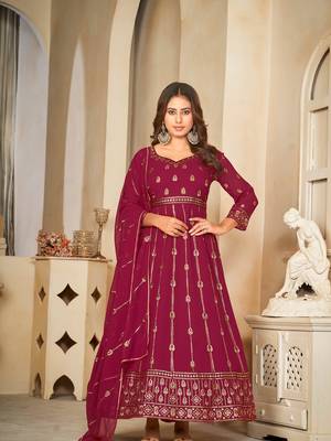 Pink Embroidered Work Georgette Semi Stitched Pant Party Wear Salwar Suit 1