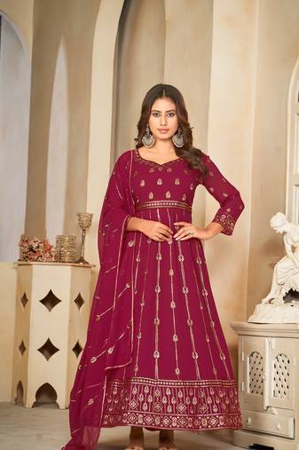Pink Embroidered Work Georgette Semi Stitched Pant Party Wear Salwar Suit