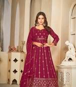 Pink Embroidered Work Georgette Semi Stitched Pant Party Wear Salwar Suit