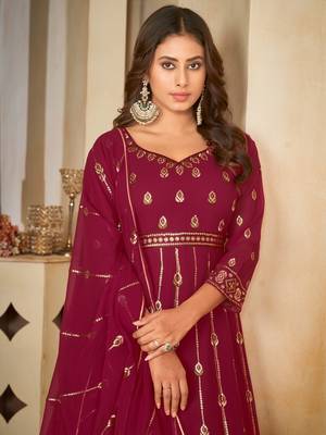 Pink Embroidered Work Georgette Semi Stitched Pant Party Wear Salwar Suit 3