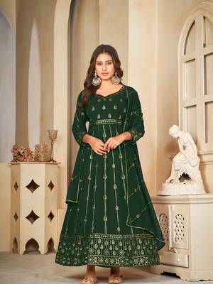 Green Embroidered Work Georgette Semi Stitched Pant Party Wear Salwar Suit 1