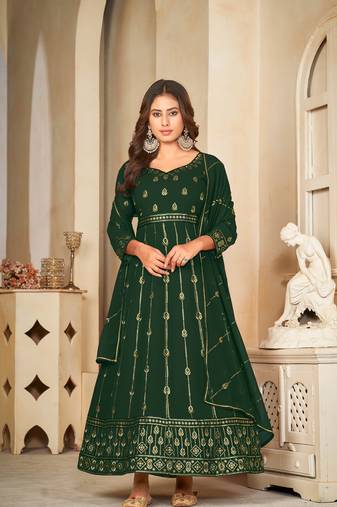 Green Embroidered Work Georgette Semi Stitched Pant Party Wear Salwar Suit
