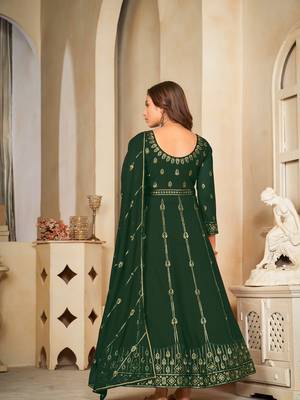 Green Embroidered Work Georgette Semi Stitched Pant Party Wear Salwar Suit 2