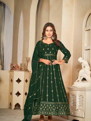 Green Embroidered Work Georgette Semi Stitched Pant Party Wear Salwar Suit 3