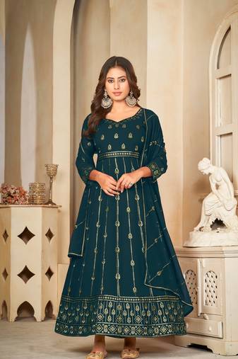 Rama Embroidered Work Georgette Semi Stitched Pant Party Wear Salwar Suit