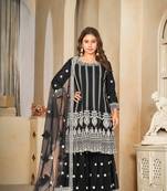 Black Embroidered Work Georgette Semi Stitched Sharara Party Wear Salwar Suit