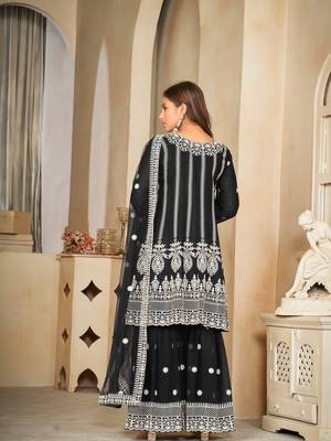 Black Embroidered Work Georgette Semi Stitched Sharara Party Wear Salwar Suit 2