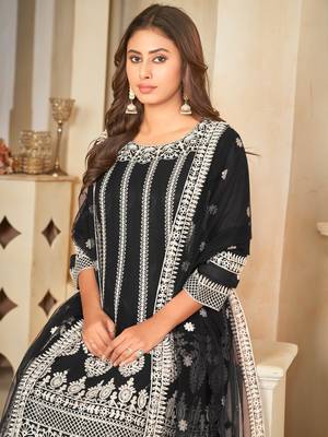 Black Embroidered Work Georgette Semi Stitched Sharara Party Wear Salwar Suit 3