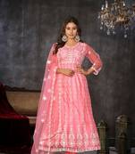 Peach Embroidered Work Net Semi Stitched Pant Party Wear Salwar Suit