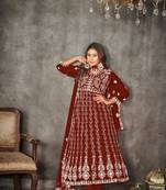 Maroon Embroidered Work Net Semi Stitched Pant Party Wear Salwar Suit