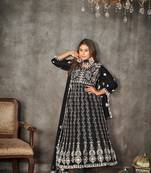 Black Embroidered Work Net Semi Stitched Pant Party Wear Salwar Suit