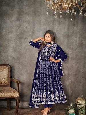 Blue Embroidered Work Net Semi Stitched Pant Party Wear Salwar Suit 1