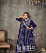 Blue Embroidered Work Net Semi Stitched Pant Party Wear Salwar Suit