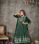 Green Embroidered Work Net Semi Stitched Pant Party Wear Salwar Suit
