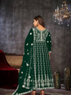 Green Embroidered Work Net Semi Stitched Pant Party Wear Salwar Suit 2