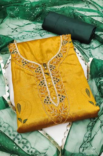 Yellow Simar Banarasi Unstitched Dress Material