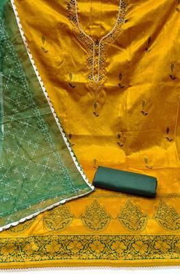 Yellow Simar Banarasi Unstitched Dress Material 2