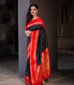 Black Red Woven silk Saree With Blouse