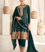 Green Embroidered Work Silk Semi Stitched  Party Wear Salwar Suit With Free Size Pant