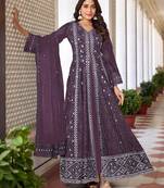 Mauve Sequence Thread Embroidered Work Faux Georgette Pant Party Wear Salwar Suit